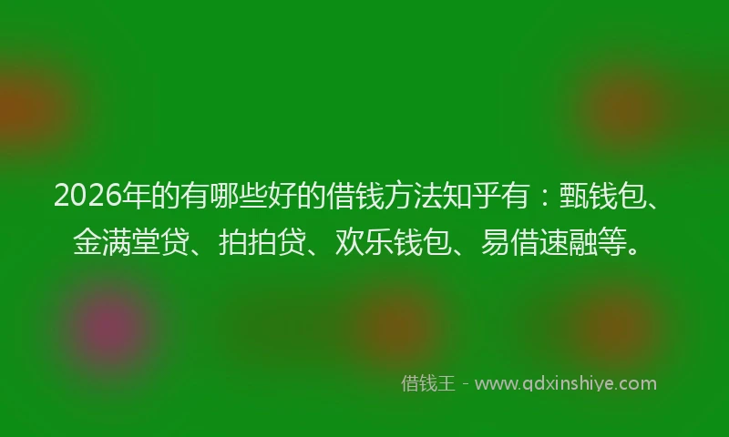 2026年的有哪些好的借钱方法知乎有：甄钱包、金满堂贷、拍拍贷、欢乐钱包、易借速融等。