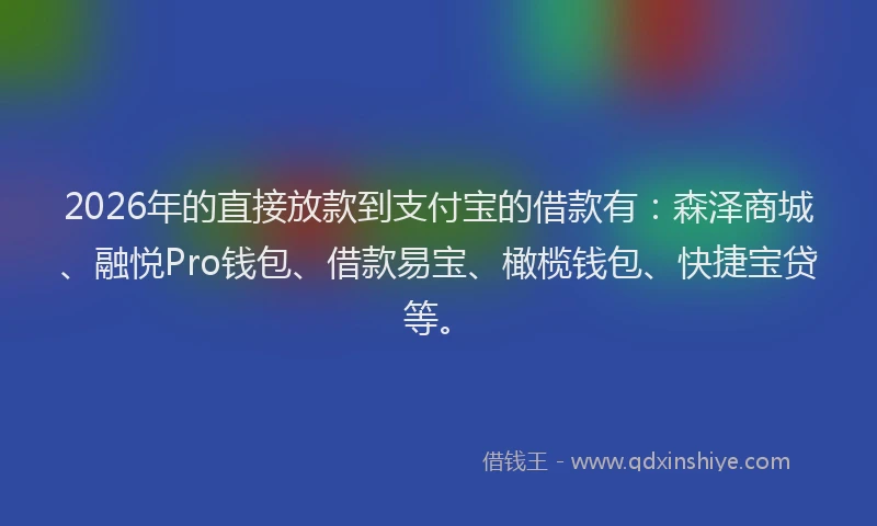 2026年的直接放款到支付宝的借款有：森泽商城、融悦Pro钱包、借款易宝、橄榄钱包、快捷宝贷等。