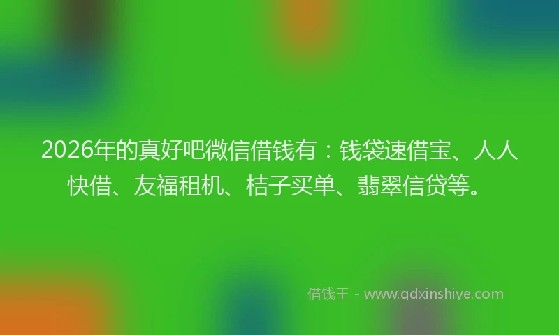 2026年的真好吧微信借钱有：钱袋速借宝、人人快借、友福租机、桔子买单、翡翠信贷等。