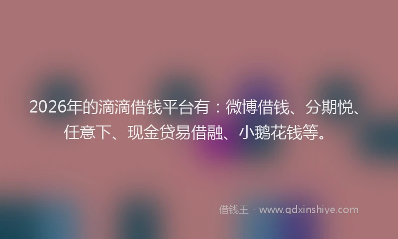 2026年的滴滴借钱平台有：微博借钱、分期悦、任意下、现金贷易借融、小鹅花钱等。