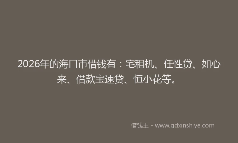 2026年的海口市借钱有：宅租机、任性贷、如心来、借款宝速贷、恒小花等。