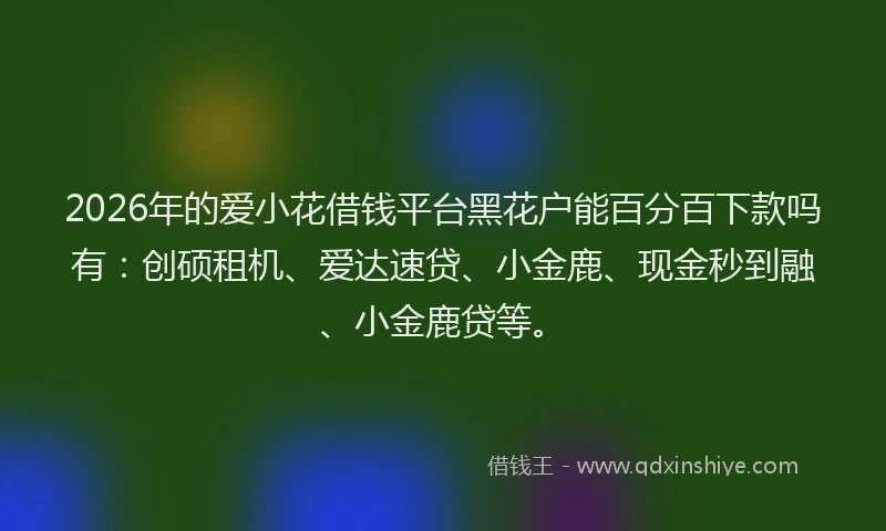 2026年的爱小花借钱平台黑花户能百分百下款吗有：创硕租机、爱达速贷、小金鹿、现金秒到融、小金鹿贷等。