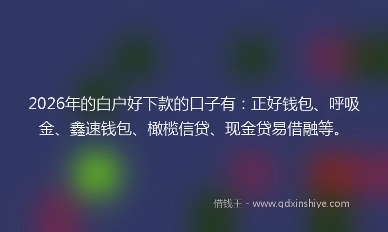 2026年的白户好下款的口子有：正好钱包、呼吸金、鑫速钱包、橄榄信贷、现金贷易借融等。