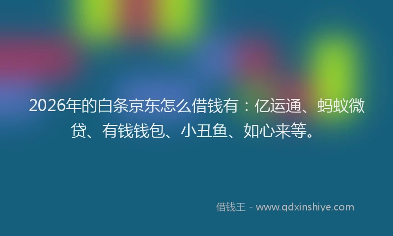 2026年的白条京东怎么借钱有:亿运通、蚂蚁微贷、有钱钱包、小丑鱼、如心来等。