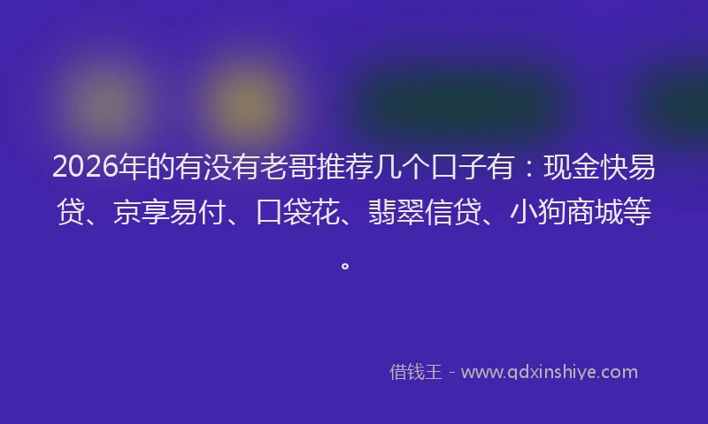 2026年的有没有老哥推荐几个口子有：现金快易贷、京享易付、口袋花、翡翠信贷、小狗商城等。