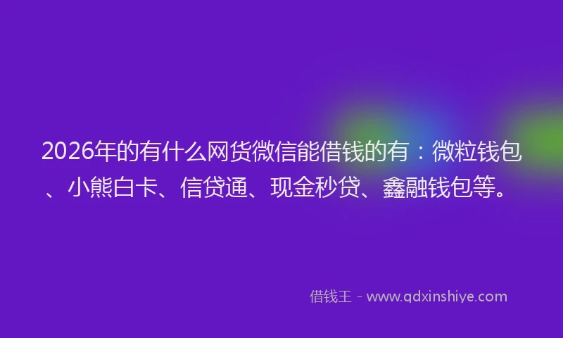2026年的有什么网货微信能借钱的有：微粒钱包、小熊白卡、信贷通、现金秒贷、鑫融钱包等。