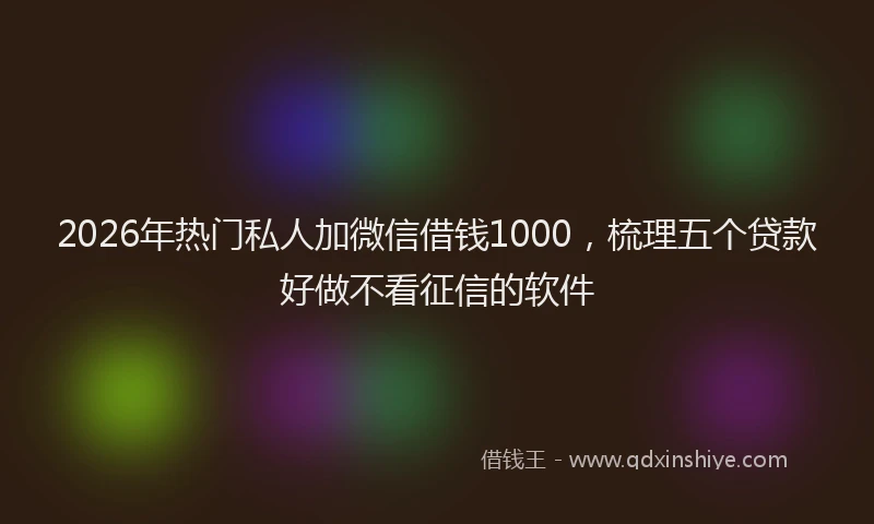 2026年热门私人加微信借钱1000，梳理五个贷款好做不看征信的软件