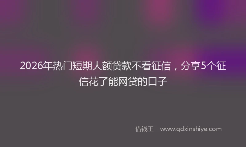 2026年热门短期大额贷款不看征信，分享5个征信花了能网贷的口子