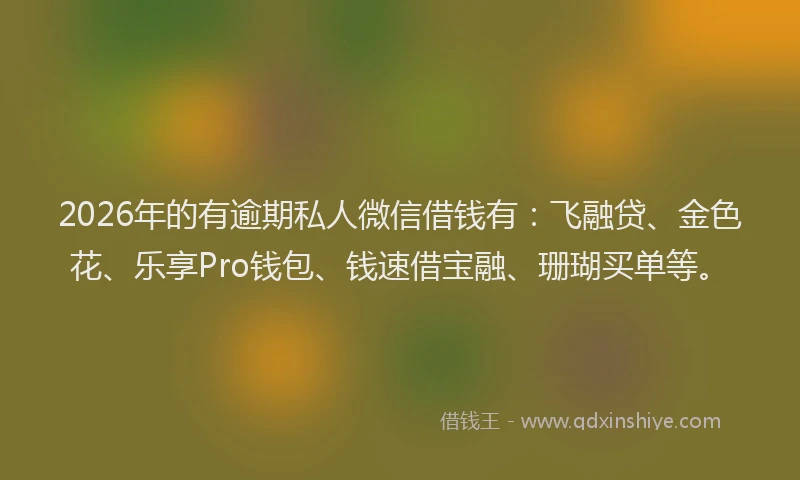 2026年的有逾期私人微信借钱有：飞融贷、金色花、乐享Pro钱包、钱速借宝融、珊瑚买单等。