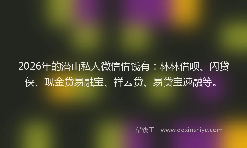 2026年的潜山私人微信借钱有：林林借呗、闪贷侠、现金贷易融宝、祥云贷、易贷宝速融等。