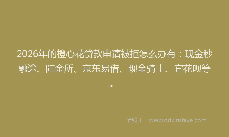 2026年的橙心花贷款申请被拒怎么办有：现金秒融途、陆金所、京东易借、现金骑士、宜花呗等。