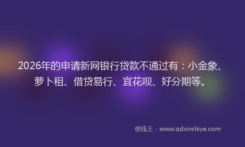 2026年的申请新网银行贷款不通过有：小金象、萝卜租、借贷易行、宜花呗、好分期等。