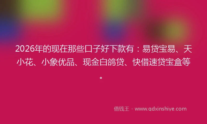 2026年的现在那些口子好下款有：易贷宝易、天小花、小象优品、现金白鸽贷、快借速贷宝盒等。
