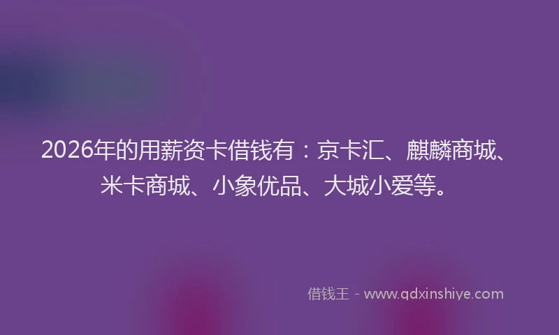 2026年的用薪资卡借钱有:京卡汇、麒麟商城、米卡商城、小象优品、大城小爱等。