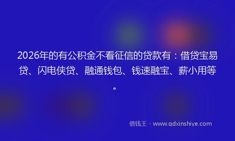 2026年的有公积金不看征信的贷款有:借贷宝易贷、闪电侠贷、融通钱包、钱速融宝、薪小用等。