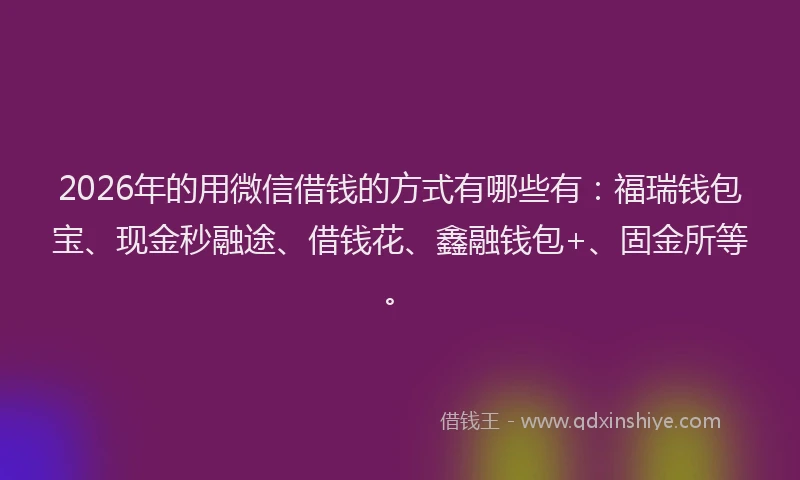 2026年的用微信借钱的方式有哪些有：福瑞钱包宝、现金秒融途、借钱花、鑫融钱包+、固金所等。
