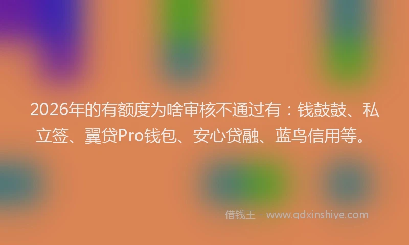 2026年的有额度为啥审核不通过有:钱鼓鼓、私立签、翼贷Pro钱包、安心贷融、蓝鸟信用等。