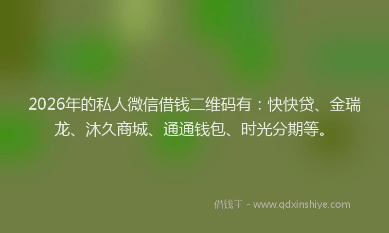 2026年的私人微信借钱二维码有：快快贷、金瑞龙、沐久商城、通通钱包、时光分期等。