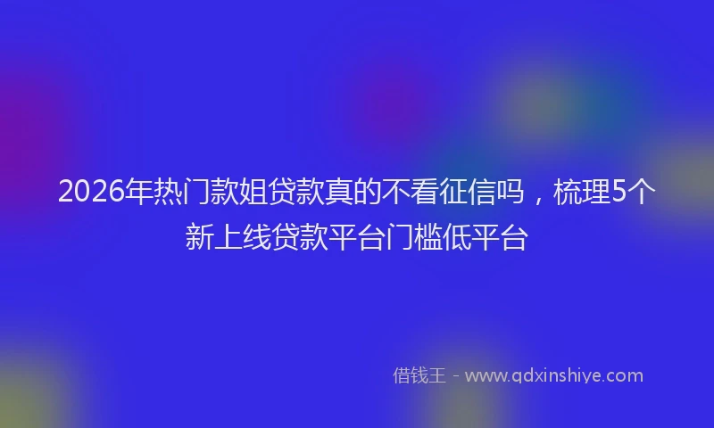 2026年热门款姐贷款真的不看征信吗，梳理5个新上线贷款平台门槛低平台