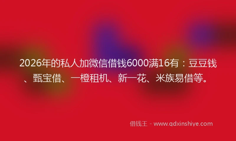 2026年的私人加微信借钱6000满16有：豆豆钱、甄宝借、一橙租机、新一花、米族易借等。
