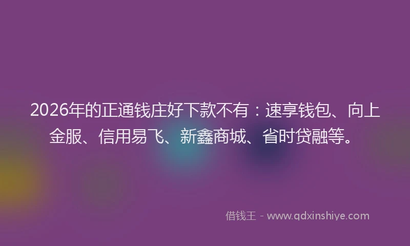 2026年的正通钱庄好下款不有：速享钱包、向上金服、信用易飞、新鑫商城、省时贷融等。