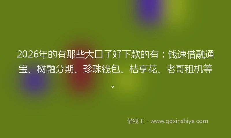 2026年的有那些大口子好下款的有：钱速借融通宝、树融分期、珍珠钱包、桔享花、老哥租机等。