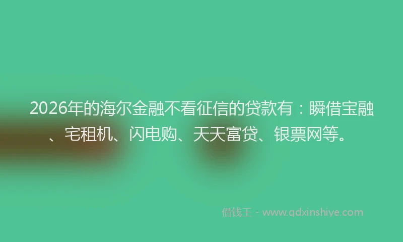 2026年的海尔金融不看征信的贷款有：瞬借宝融、宅租机、闪电购、天天富贷、银票网等。
