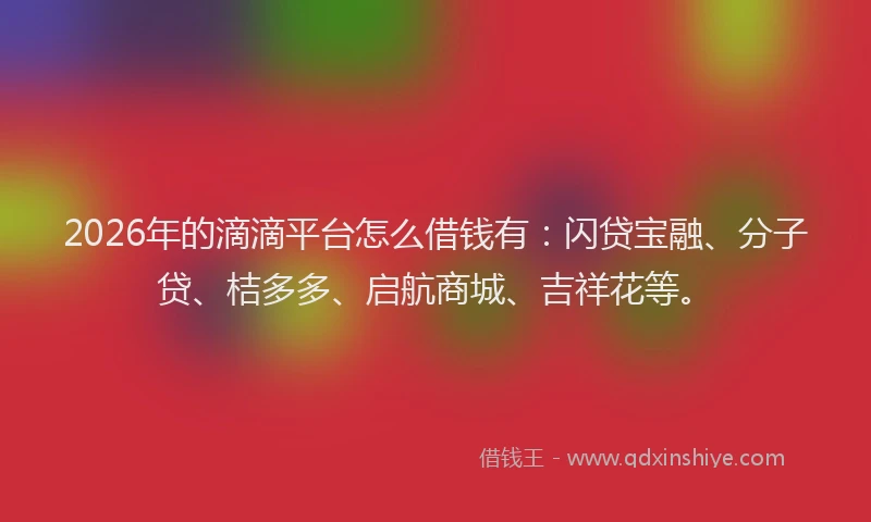 2026年的滴滴平台怎么借钱有：闪贷宝融、分子贷、桔多多、启航商城、吉祥花等。