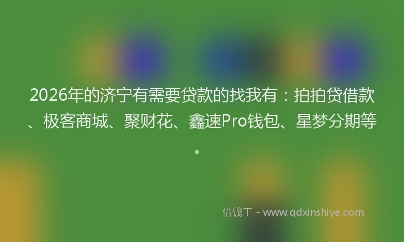 2026年的济宁有需要贷款的找我有：拍拍贷借款、极客商城、聚财花、鑫速Pro钱包、星梦分期等。