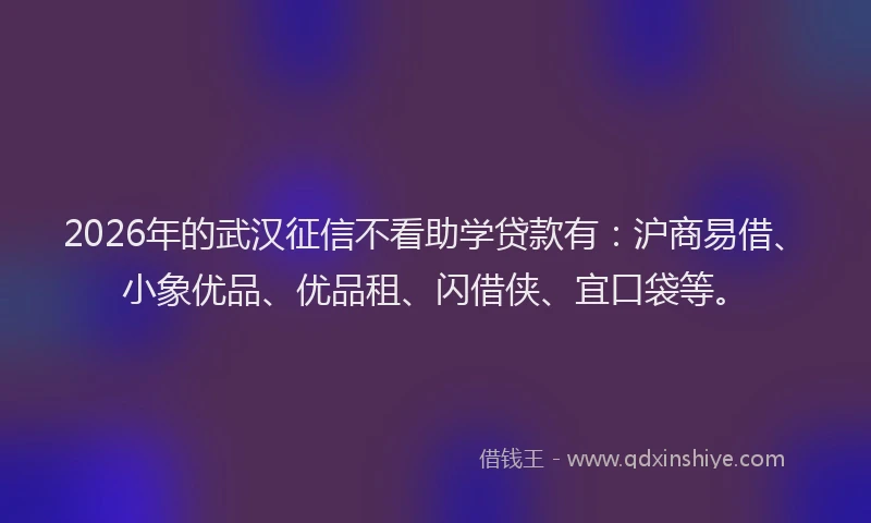 2026年的武汉征信不看助学贷款有：沪商易借、小象优品、优品租、闪借侠、宜口袋等。