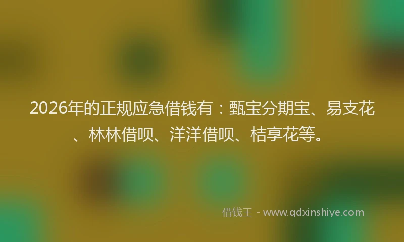 2026年的正规应急借钱有：甄宝分期宝、易支花、林林借呗、洋洋借呗、桔享花等。