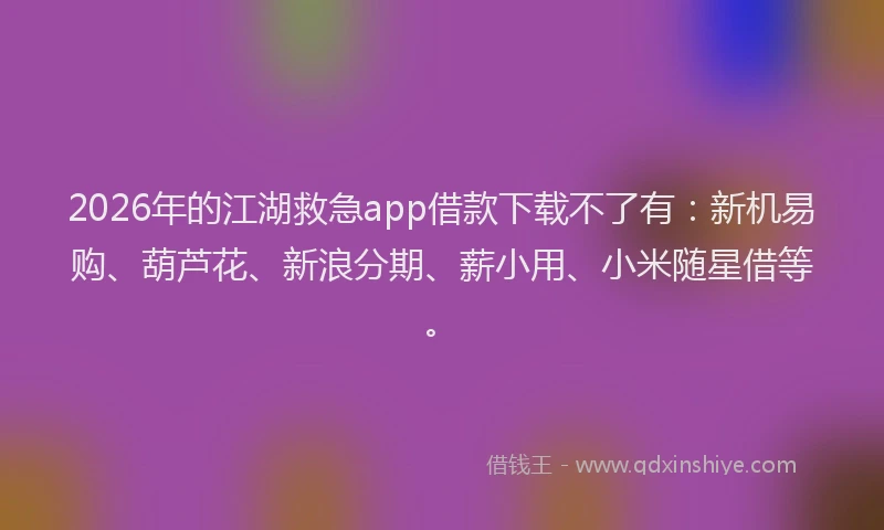 2026年的江湖救急app借款下载不了有：新机易购、葫芦花、新浪分期、薪小用、小米随星借等。