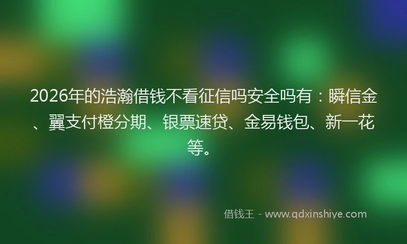 2026年的浩瀚借钱不看征信吗安全吗有：瞬信金、翼支付橙分期、银票速贷、金易钱包、新一花等。