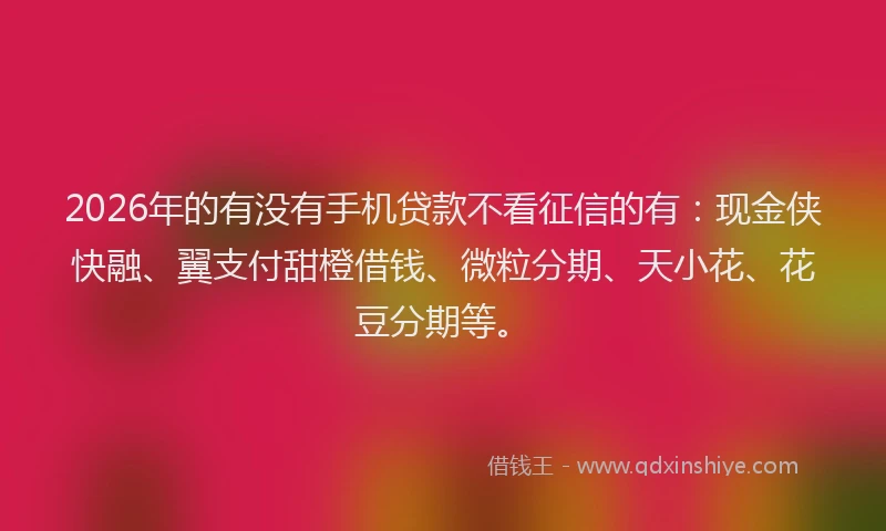 2026年的有没有手机贷款不看征信的有：现金侠快融、翼支付甜橙借钱、微粒分期、天小花、花豆分期等。