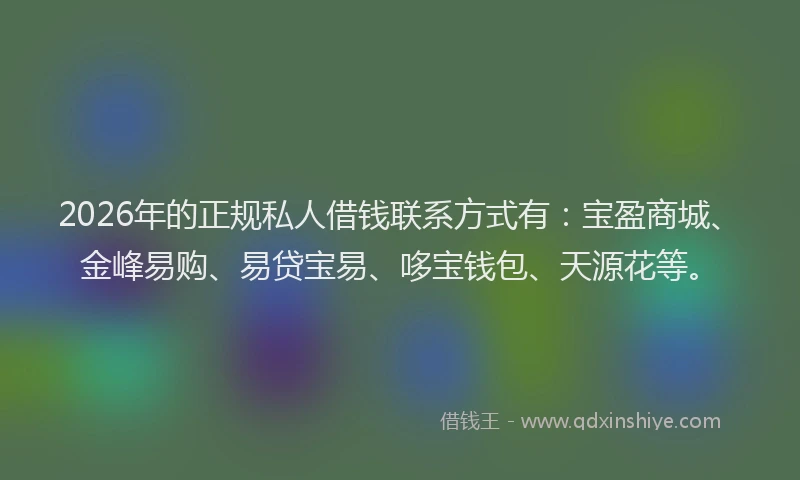 2026年的正规私人借钱联系方式有：宝盈商城、金峰易购、易贷宝易、哆宝钱包、天源花等。