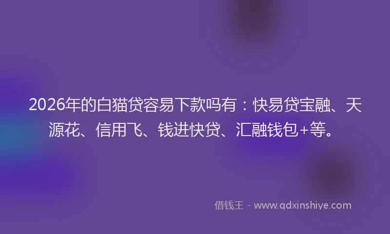 2026年的白猫贷容易下款吗有:快易贷宝融、天源花、信用飞、钱进快贷、汇融钱包+等。