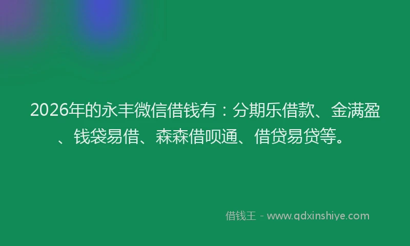 2026年的永丰微信借钱有：分期乐借款、金满盈、钱袋易借、森森借呗通、借贷易贷等。