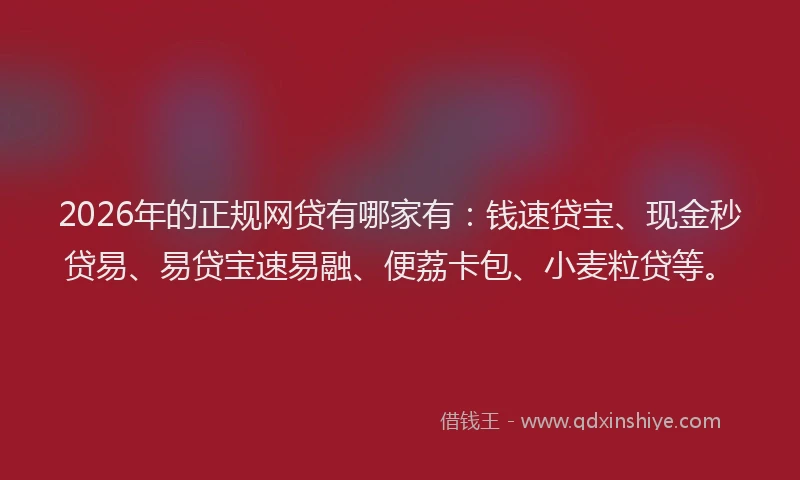 2026年的正规网贷有哪家有:钱速贷宝、现金秒贷易、易贷宝速易融、便荔卡包、小麦粒贷等。