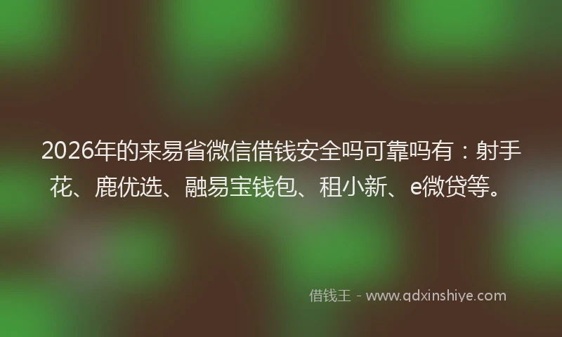 2026年的来易省微信借钱安全吗可靠吗有：射手花、鹿优选、融易宝钱包、租小新、e微贷等。