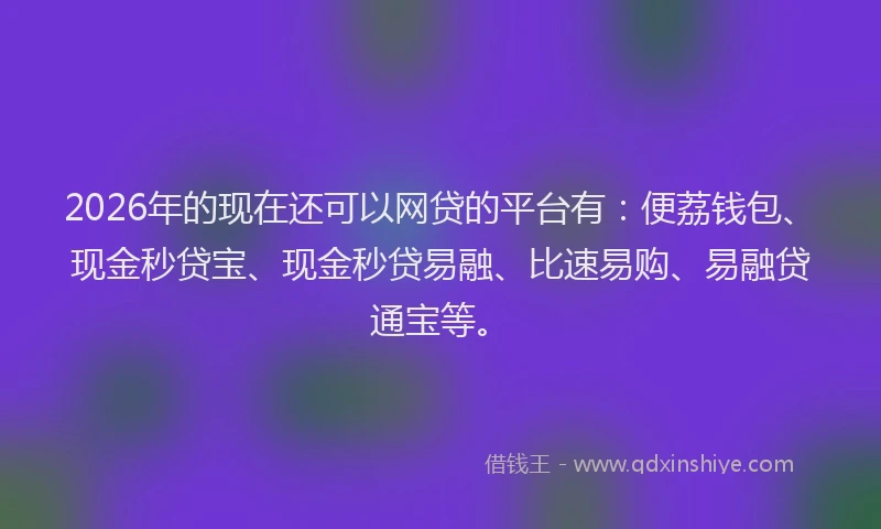 2026年的现在还可以网贷的平台有：便荔钱包、现金秒贷宝、现金秒贷易融、比速易购、易融贷通宝等。