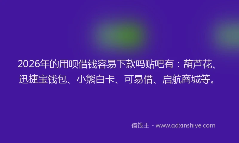 2026年的用呗借钱容易下款吗贴吧有：葫芦花、迅捷宝钱包、小熊白卡、可易借、启航商城等。