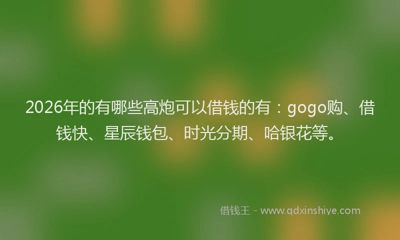 2026年的有哪些高炮可以借钱的有：gogo购、借钱快、星辰钱包、时光分期、哈银花等。