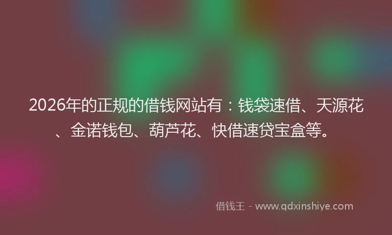 2026年的正规的借钱网站有：钱袋速借、天源花、金诺钱包、葫芦花、快借速贷宝盒等。