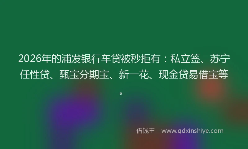 2026年的浦发银行车贷被秒拒有：私立签、苏宁任性贷、甄宝分期宝、新一花、现金贷易借宝等。