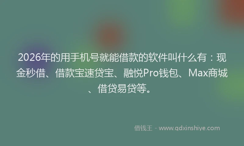 2026年的用手机号就能借款的软件叫什么有：现金秒借、借款宝速贷宝、融悦Pro钱包、Max商城、借贷易贷等。