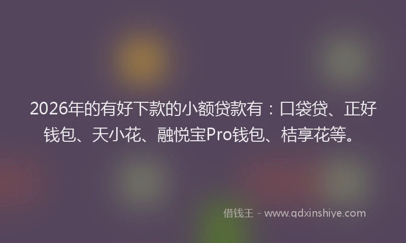 2026年的有好下款的小额贷款有：口袋贷、正好钱包、天小花、融悦宝Pro钱包、桔享花等。