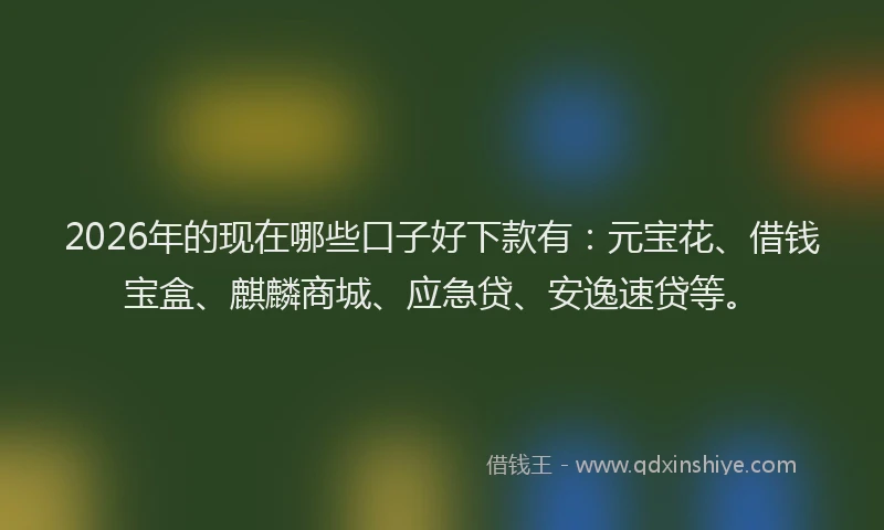 2026年的现在哪些口子好下款有：元宝花、借钱宝盒、麒麟商城、应急贷、安逸速贷等。