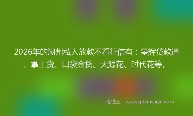 2026年的湖州私人放款不看征信有：星辉贷款通、掌上贷、口袋金贷、天源花、时代花等。