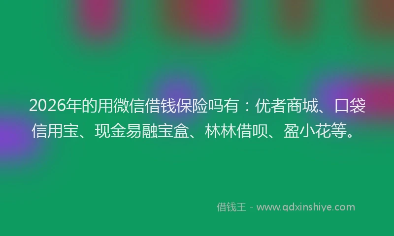 2026年的用微信借钱保险吗有：优者商城、口袋信用宝、现金易融宝盒、林林借呗、盈小花等。