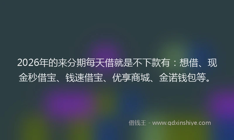 2026年的来分期每天借就是不下款有：想借、现金秒借宝、钱速借宝、优享商城、金诺钱包等。